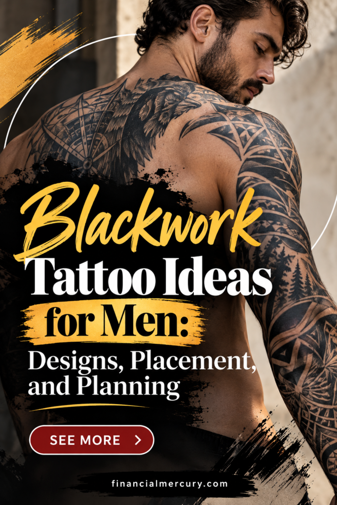 Explore blackwork tattoo ideas for men, featuring
