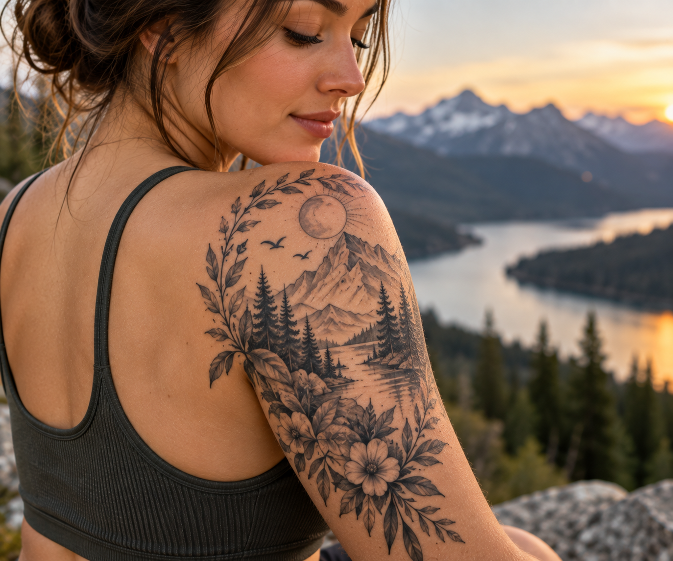 Golden Hour Mountain Tattoo Portrait