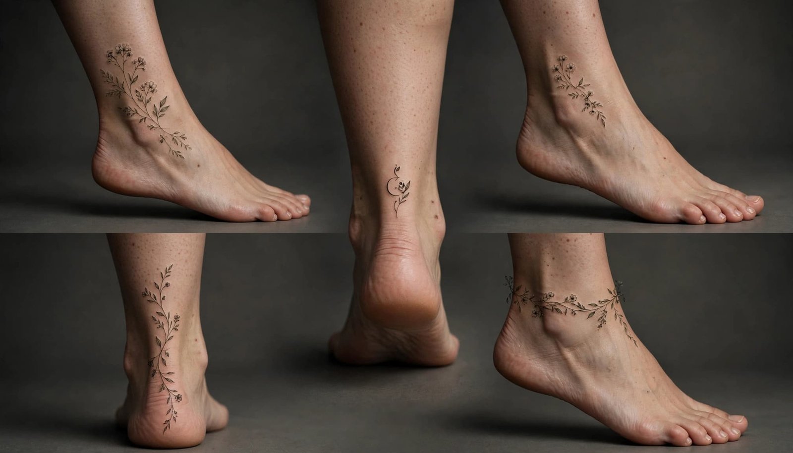 One woman's leg shows delicate tattoos around the ankle, heel, and foot.