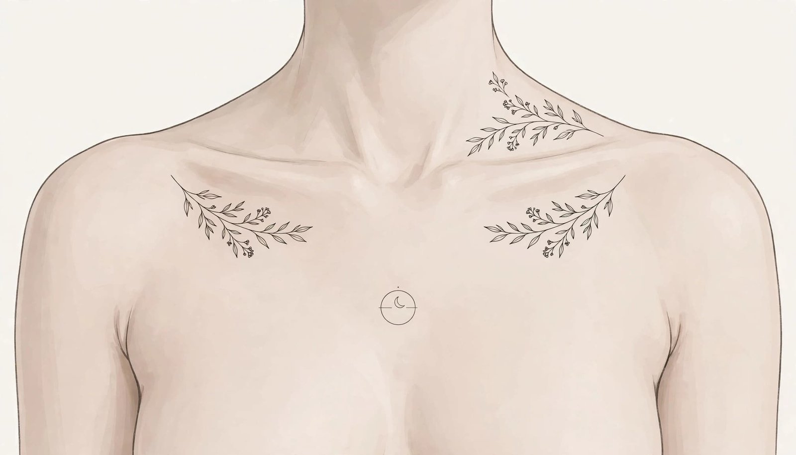 Illustrated torso showing three collarbone tattoo placement options.