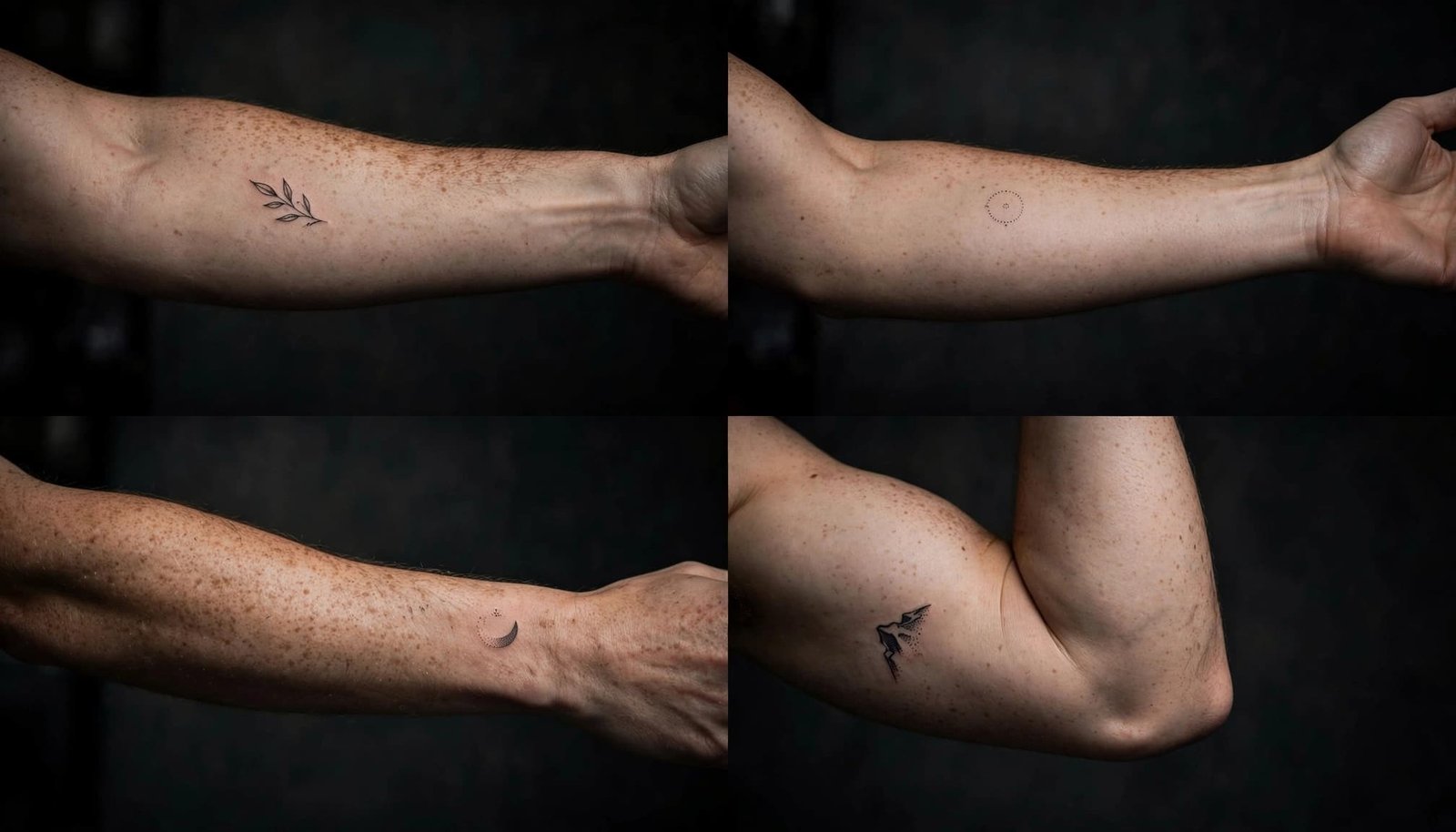 One forearm shows small tattoos from wrist to elbow.