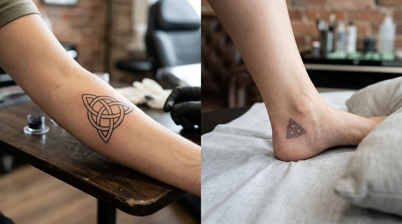 Forearm and ankle show two Celtic knot tattoo placement options.